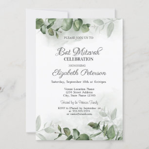 Invitation Aquarelle Eucalyptus Végétation Bar Mitzvah