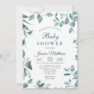 Invitation Aquarelle Eucalyptus Verdure Baby shower NEUTRE