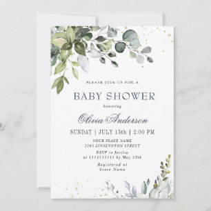 Invitation Aquarelle Eucalyptus Verdure Baby shower NEUTRE
