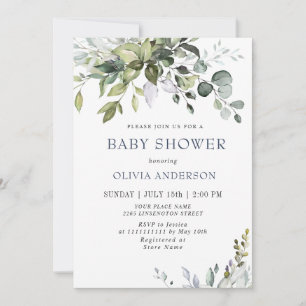 Invitation Aquarelle Eucalyptus Verdure Baby shower NEUTRE