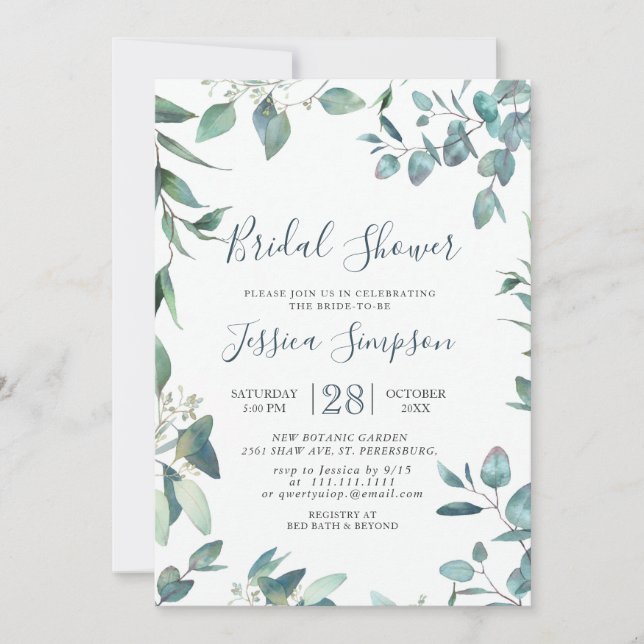 Invitation Aquarelle Eucalyptus Verdure Brunch nuptial (Devant)