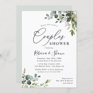 Invitation Aquarelle Eucalyptus Verdure Couples Douche