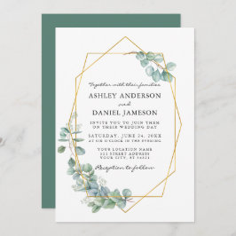 Invitation Aquarelle Eucalyptus Verdure Mariage Gold Frame