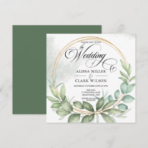Invitation Aquarelle Eucalyptus Verdure Mariage Gold Frame