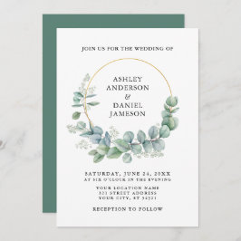 Invitation Aquarelle Eucalyptus Verdure Mariage Or