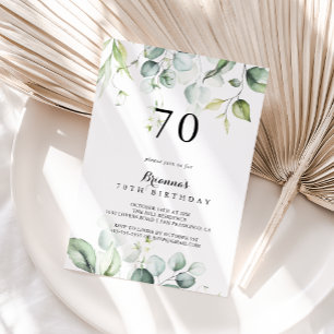 Invitation Aquarelle Eucalyptus Vert 70e fête d'anniversaire