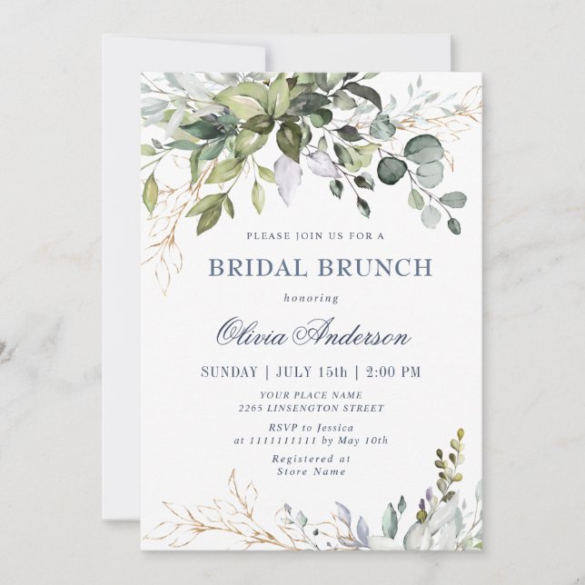 Invitation Aquarelle Eucalyptus Vert BRIDAL Brunch (Devant)