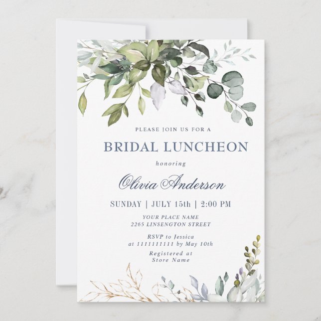 Invitation Aquarelle Eucalyptus Vert BRIDAL LUNCHEON (Devant)
