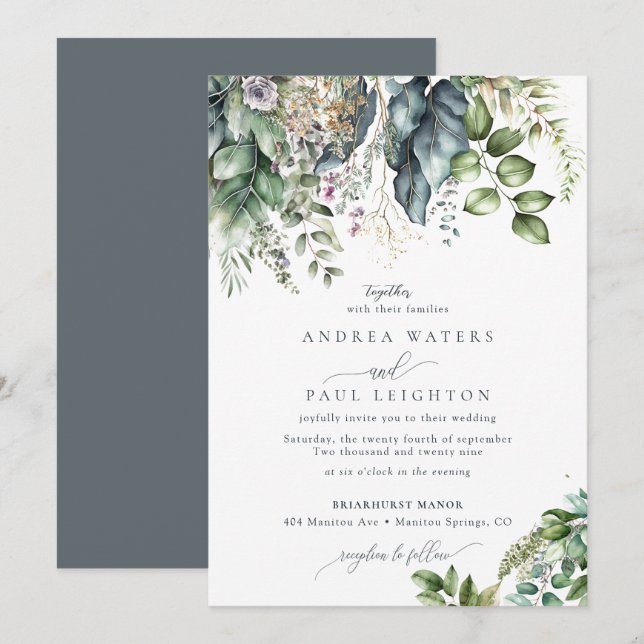 Invitation Aquarelle Eucalyptus Vert | Mariage botanique (Devant / Derrière)