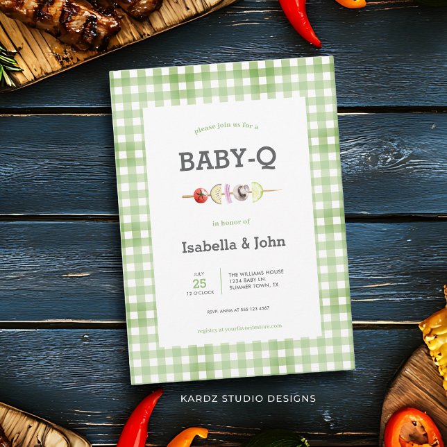 Invitation Aquarelle extérieure Baby shower barbecue Invitati (This couples baby shower invitation with Baby Q theme is perfect for a summer shower celebration.)