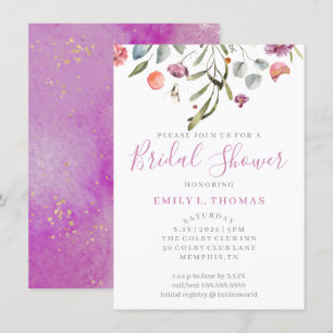 Invitation Aquarelle Falling Flowers Fête des mariées violet 