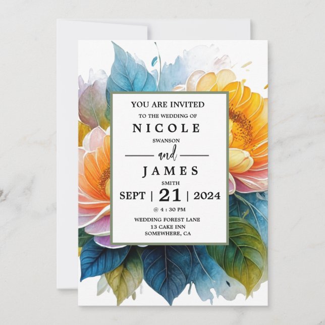 Invitation Aquarelle fantaisie (Devant)
