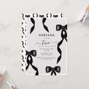Invitation Aquarelle fantaisie Noir Bow Anniversaire de enfan