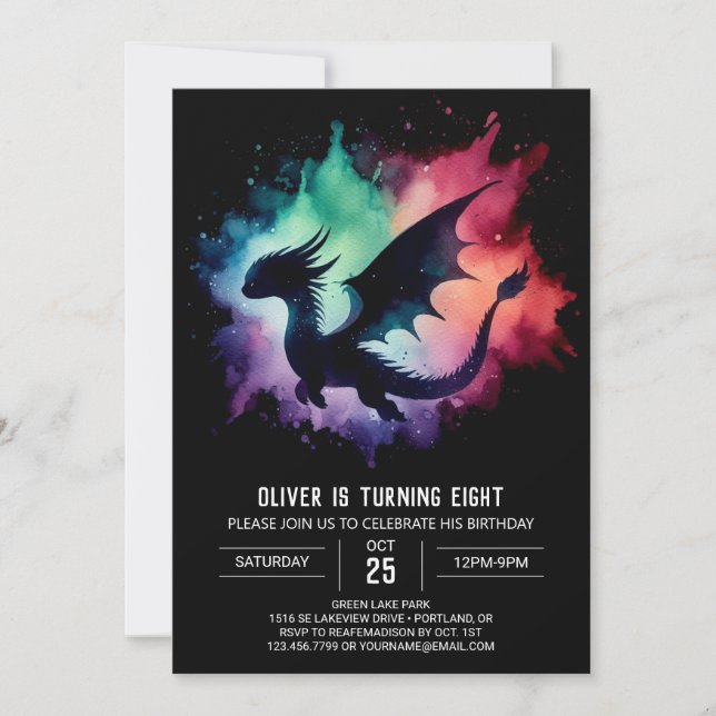 Invitation Aquarelle Fantastique Dragon Anniversaire (Devant)