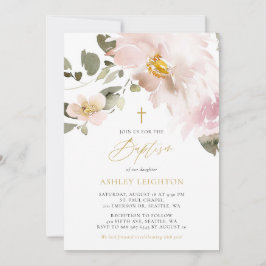Invitation Aquarelle feminine Fleurs rousses Fille Baptême