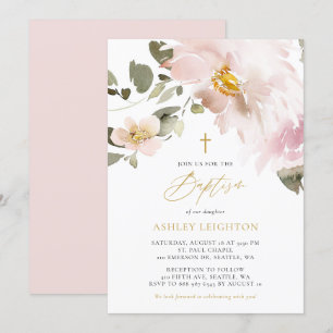 Invitation Aquarelle feminine Fleurs rousses Fille Baptême