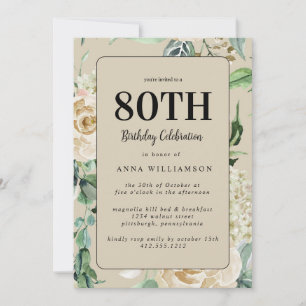 Invitation Aquarelle féminine Floral 80e fête d'anniversaire