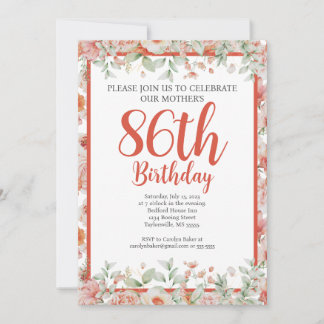 Invitation Aquarelle féminine Floral 86e fête d'anniversaire