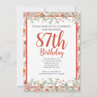 Invitation Aquarelle féminine Floral 87e fête d'anniversaire
