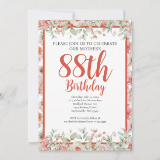 Invitation Aquarelle féminine Floral 88e fête d'anniversaire