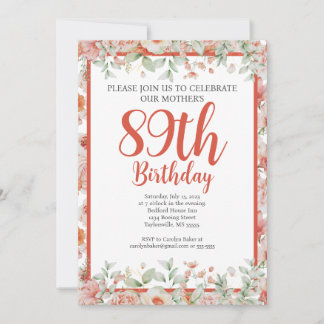 Invitation Aquarelle féminine Floral 89e fête d'anniversaire