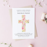 Aquarelle féminine Printemps Croix florale Baptême