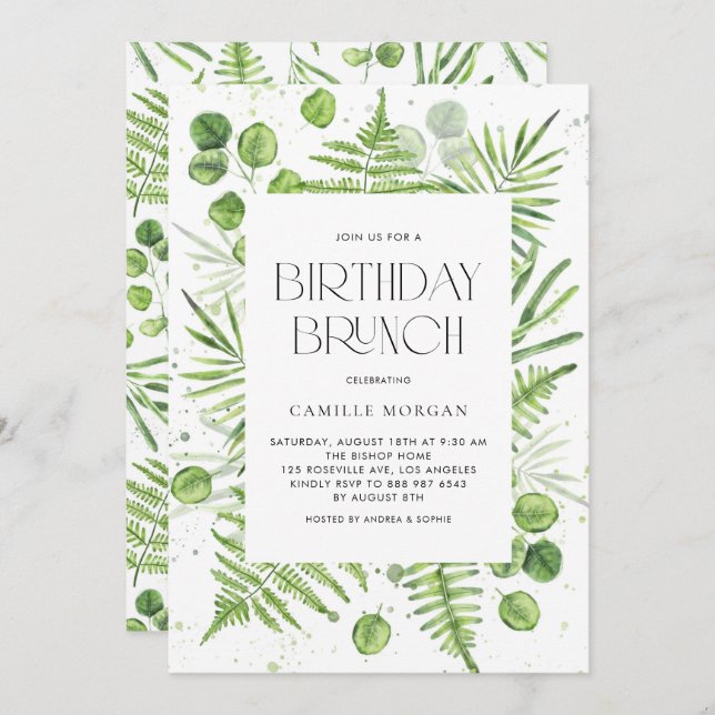 Invitation Aquarelle Fermes & Eucalyptus Frame Anniversaire (Devant / Derrière)