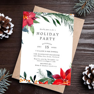 Invitation Aquarelle Festive Poinsettia Wreath Holiday