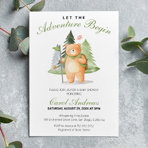 Invitation Aquarelle Fête de Bébé Ours Le Début de l'Aventure