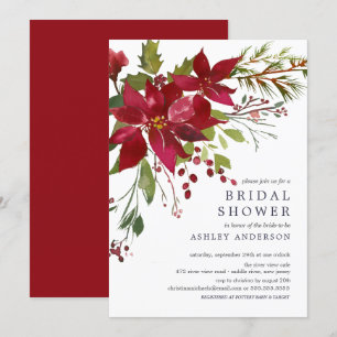 Invitation Aquarelle Fête de l'mariée Holly de Poinsettia rou