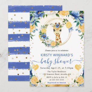 Invitation Aquarelle Fête de Naissance Douce Girafe de la Jun