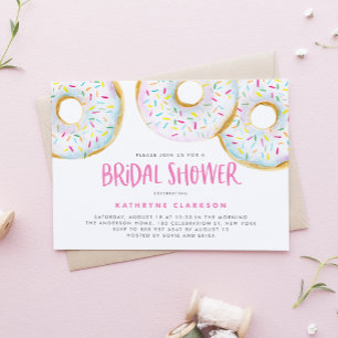 Invitation Aquarelle Fête des mariées blanche arrosée Donuts
