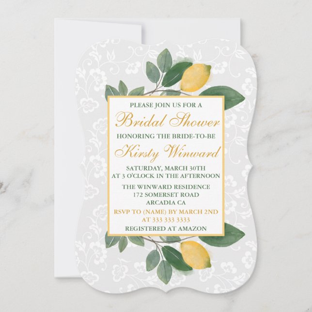 Invitation Aquarelle Fête des mariées citrons siciliens (Devant)
