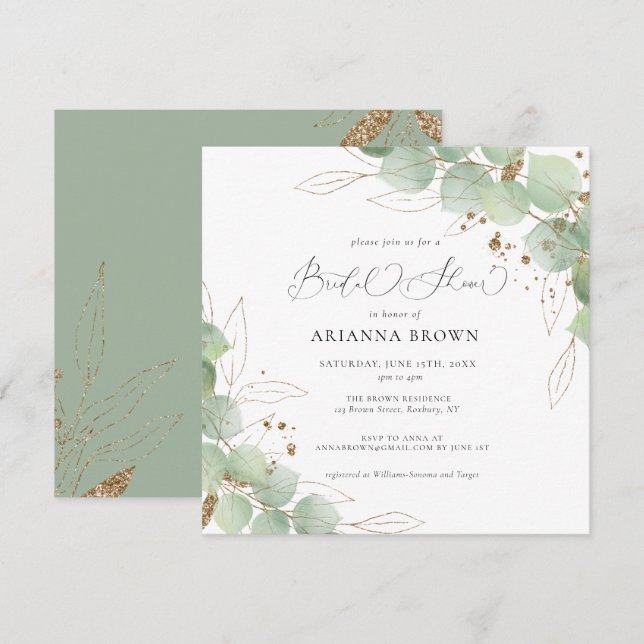 Invitation Aquarelle Fête des mariées de calligraphie (Devant / Derrière)