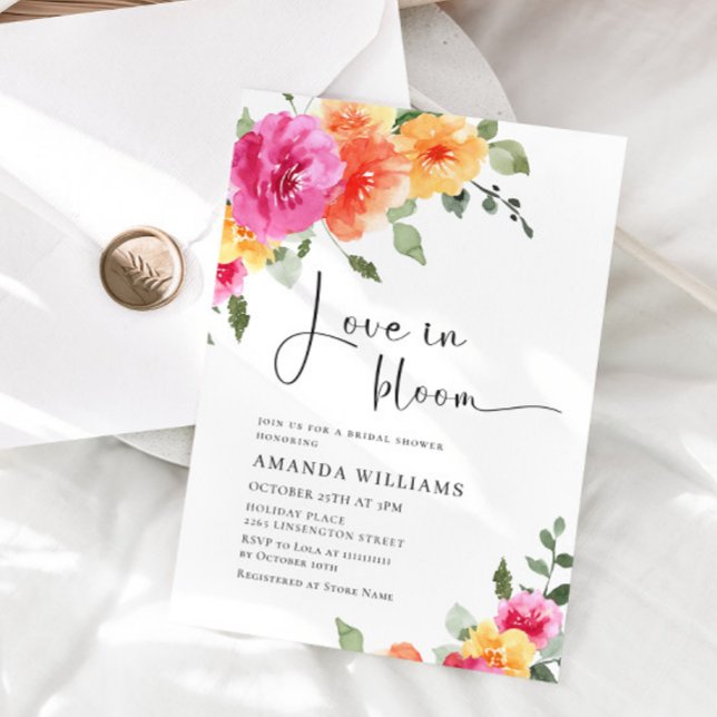 Invitation Aquarelle Fête des mariées de fleurs orange rose v (Créateur téléchargé)