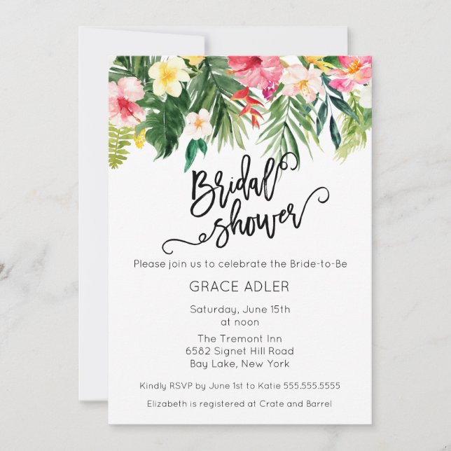 Invitation Aquarelle Fête des mariées de fleurs tropicales (Devant)