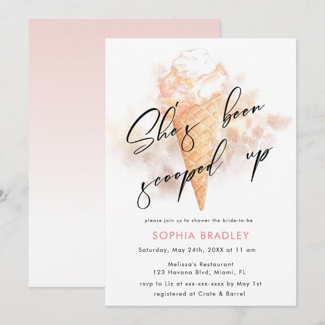 Invitation Aquarelle Fête des mariées de glace rose (Devant / Derrière)