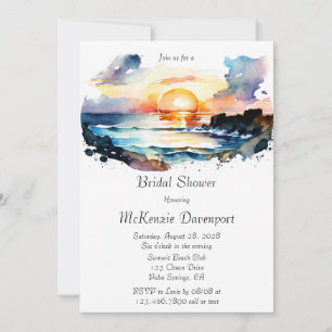 Invitation Aquarelle Fête des mariées de scène de plage nauti