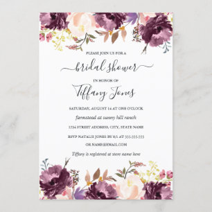 Invitation Aquarelle Fête des mariées en fleurs violettes