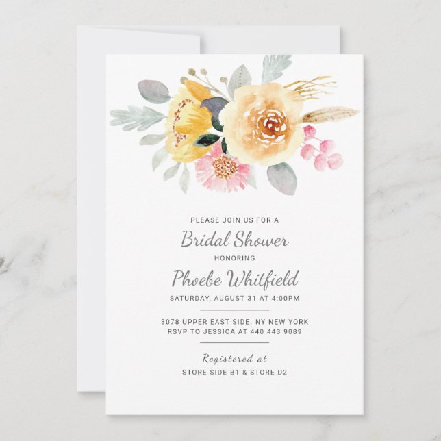 Invitation Aquarelle Fête des mariées Floral Moderne Botaniqu (Devant)