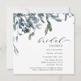 Invitation Aquarelle Fête des mariées florale bleu foncé