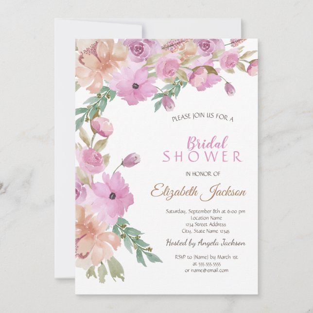 Invitation Aquarelle Fête des mariées Florale estivale (Devant)