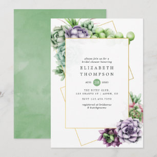 Invitation Aquarelle Fête des mariées géométrique Succulente