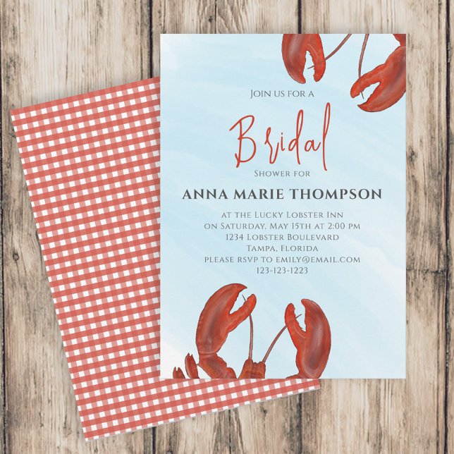 Invitation Aquarelle Fête des mariées Homard rouge Océan côti (Créateur téléchargé)