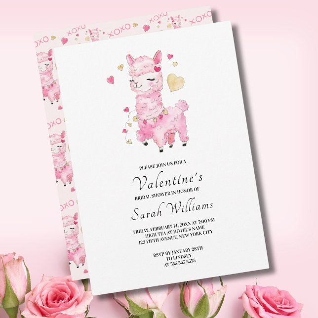 Invitation Aquarelle Fête des mariées Llama rose (Créateur téléchargé)