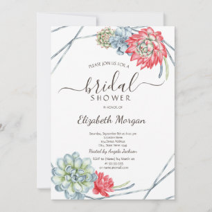 Invitation Aquarelle Fête des mariées rouge Succulents