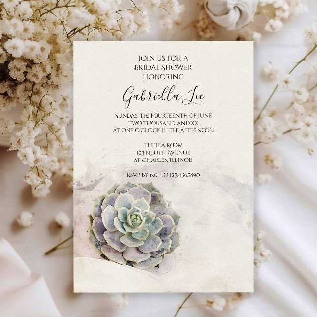 Invitation Aquarelle Fête des mariées Succulente (Créateur téléchargé)