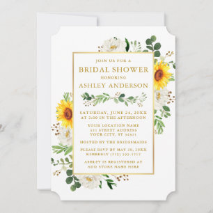 Invitation Aquarelle Fête des mariées tournesol blanc Floral