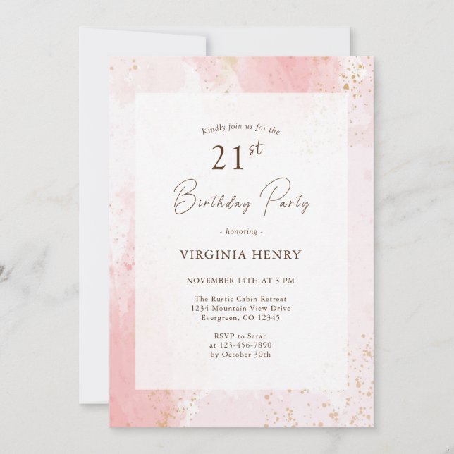 Invitation Aquarelle fête du 21e anniversaire (Devant)