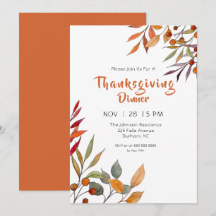 Invitation Aquarelle Feuillage d'automne Appel de Thanksgivin